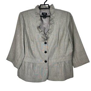 T. Milano Gray Ruffle 2-Piece Suit Set Blazer & Skirt Size 16W